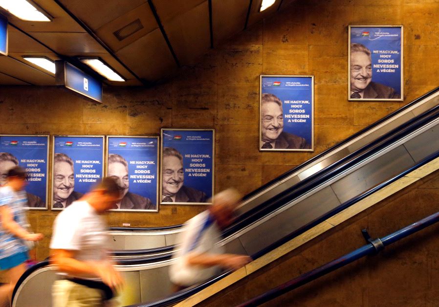 Hungarian government poster portraying financier George Soros and saying "Don't let George Soros have the last laugh" is seen at an underground stop in Budapest, Hungary July 11, 2017. (REUTERS/LASZLO BALOGH)