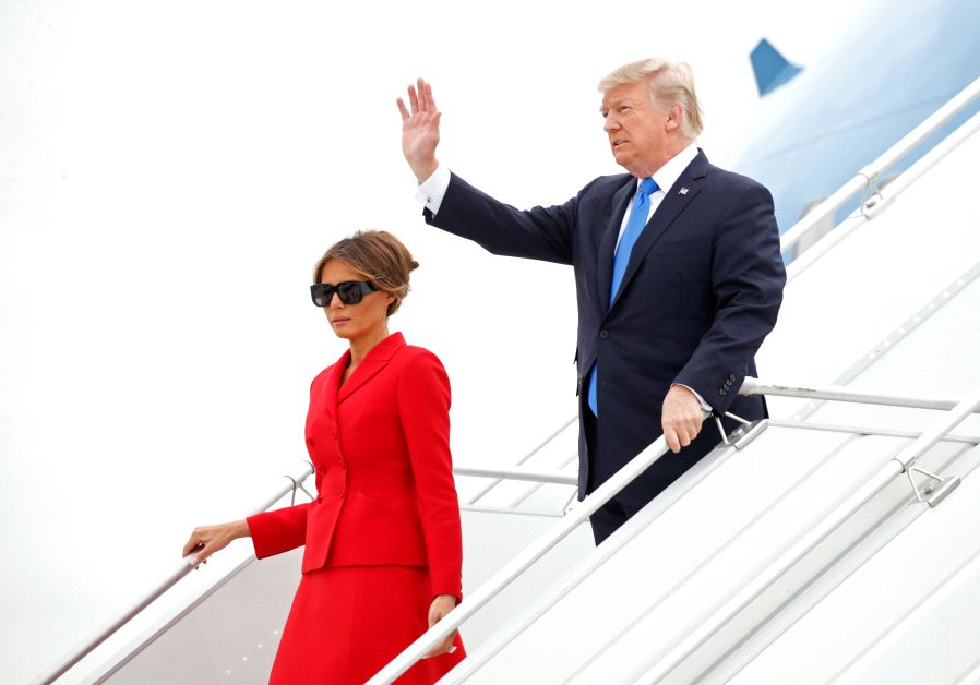 US President Donald Trump and First Lady Melania Trump arrive aboard Air Force One at Orly airport near Paris, France, July 13, 2017 (REUTERS) 