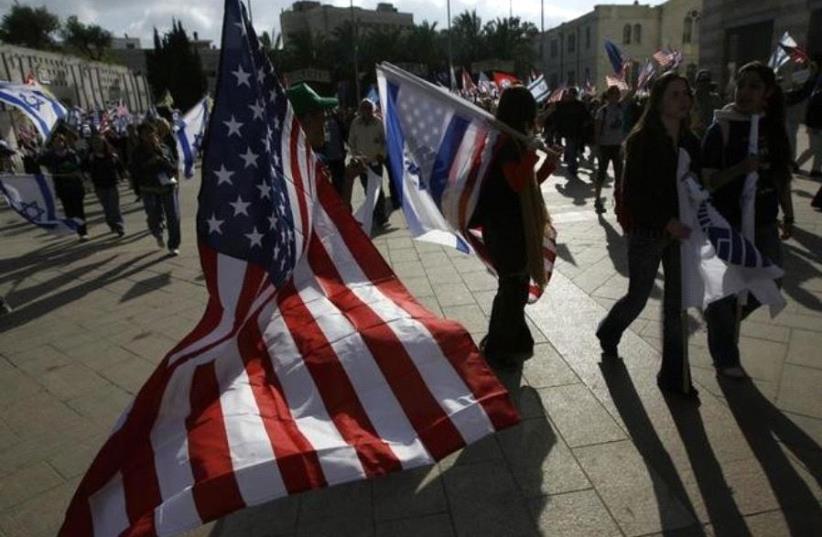 Members of Christians United for Israel march to show solidarity with Israel, in Jerusalem, in 2008.  (photo credit: ELIANA APONTE/REUTERS)