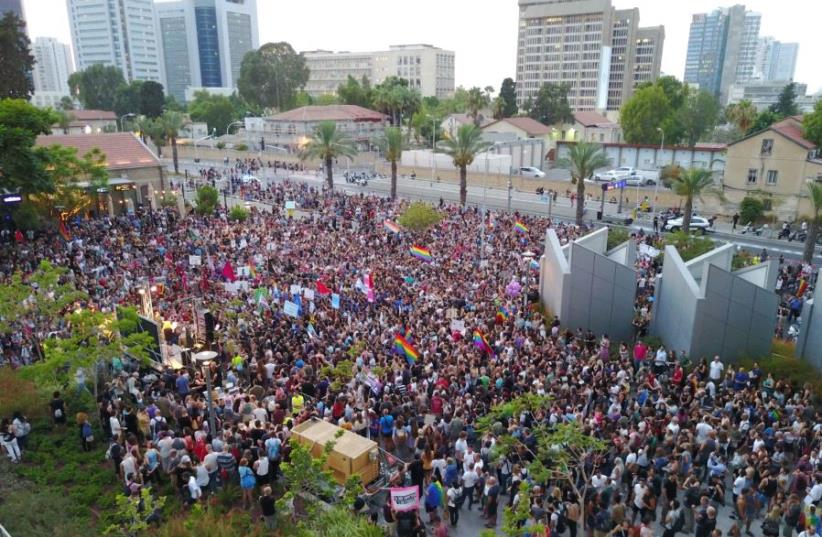 LGBT protesters in Tel Aviv (photo credit: OMER SHALEV)