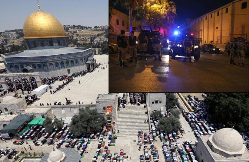 Temple Mount and Israeli embassy in Jordan (photo credit: KHALIL MAZRAAWI / AFP,REUTERS)