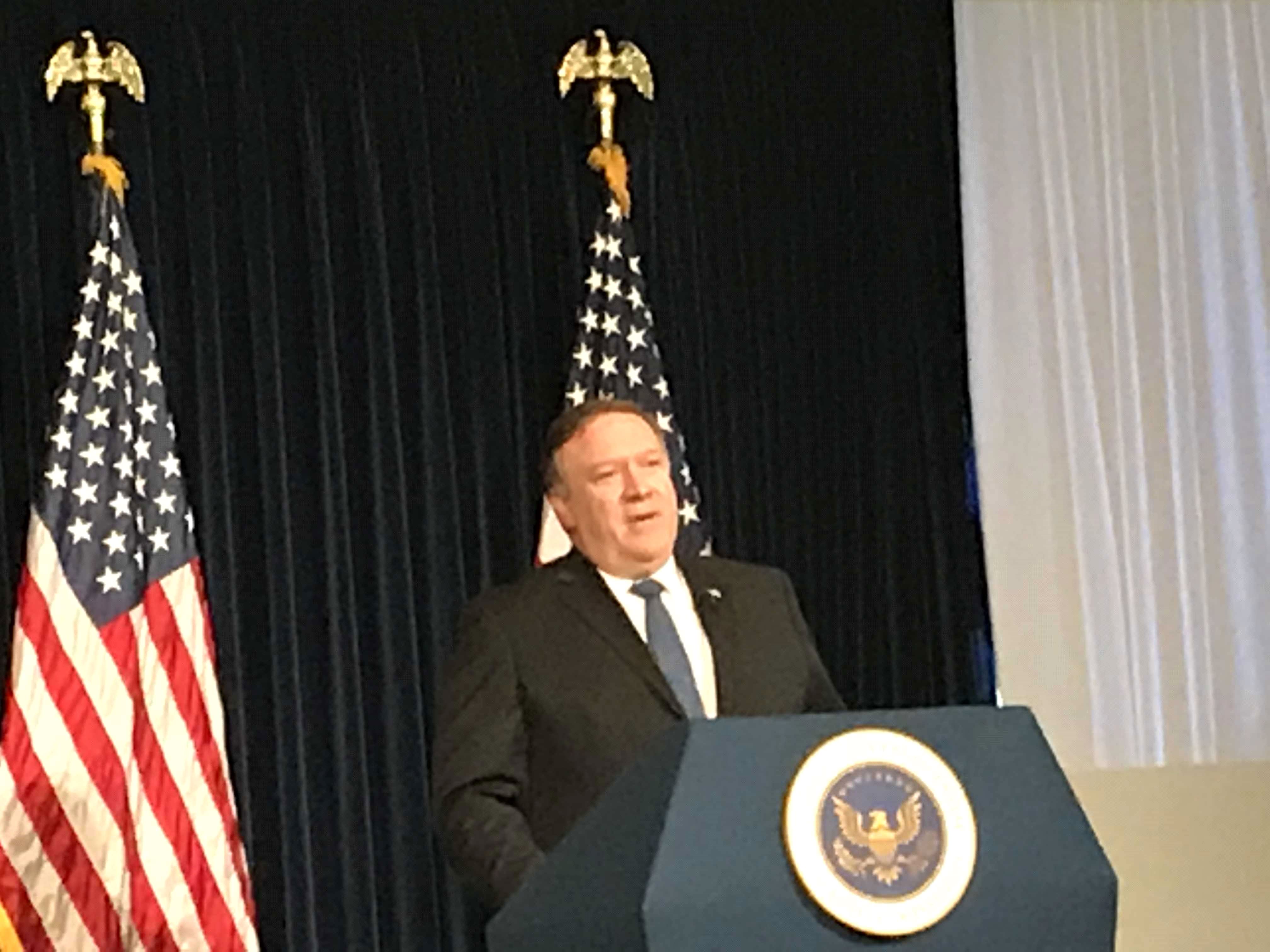 On Stage-Secretary Mike Pompeo (Photo credit Nurit Greenger)