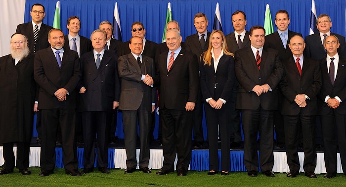 Prime Minister Binyamin Netanyahu and his cabinet meet Italian Premier Silvio Berlusconi and seven Italian ministers who accompanied him on hsi visit to Israel