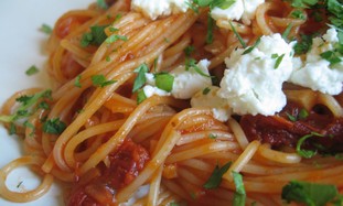 Angel hair with sun-dried tomatoes and goat cheese