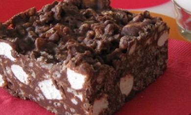 Chocolate rocky road squares (courtesy)