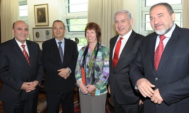 Mofaz, Barak, Ashton, Netanyahu, Liberman -  Photo by GPO