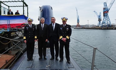 Israel's 5th Dolphin submarine unveiled in Germany, April 29, 2013.