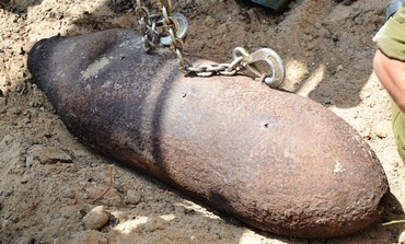A close-up of the WWII era bomb found on a North Tel Aviv beach.