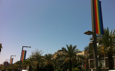 Gay Pride flags along Ibn Gvirol Street, Tel Aviv