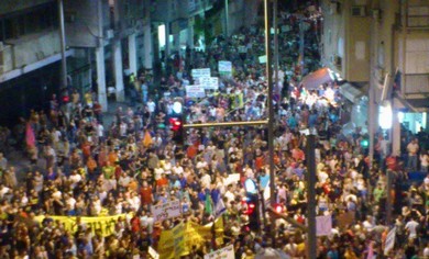 Social justice demonstrators march in central Tel Aviv, July 13, 2013 (Ben Hartman)