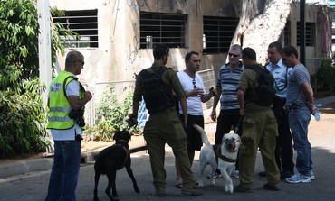 Police at scene where decapitated body found in Tel Aviv, August 3, 2013 (Ben Hartman)
