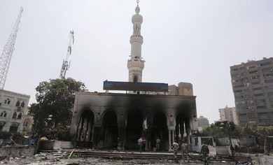 The destroyed Rabaa Adawiya mosque August 16, 2013. (Reuters)