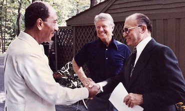 Menachem Begin, Jimmy Carter and Anwar Sadat at Camp David in 1978.
