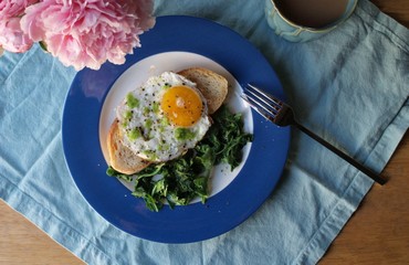 Fried egg drizzled with garlic scape pesto (Gayle Squires)