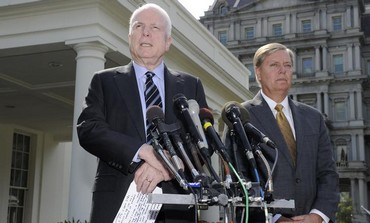 Republican Senators McCain and Graham following White House meeting with Obama on Syria, Sept. 2 Photo: REUTERS