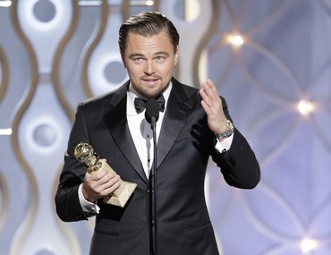 Leonardo DiCaprio accepts his award for 