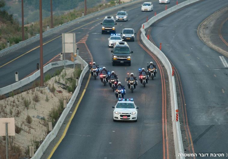 Motorcade carrying the coffin of Shimon Peres. COURTESY ISRAEL POLICE