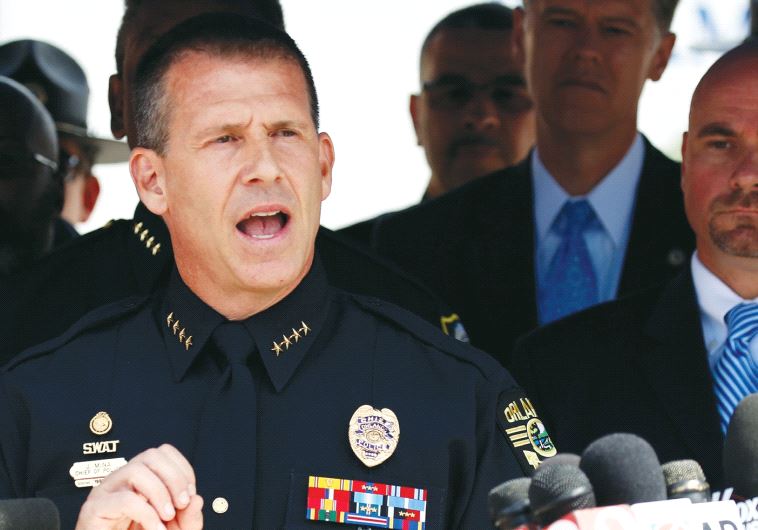 John Mina, Orlando police chief, speaks at a press conference about the Pulse night club shootings in Orlando, Florida, on June 20 (photo credit: REUTERS)
