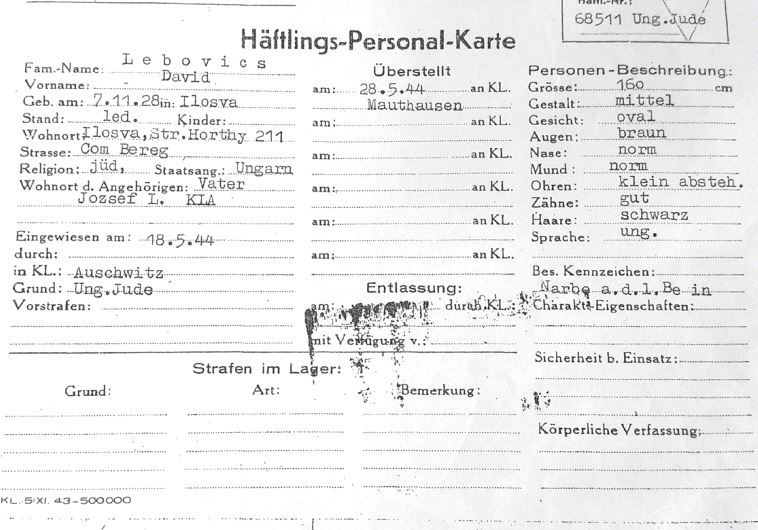 The young David’s Mauthausen concentration camp ID card (photo credit: Courtesy)