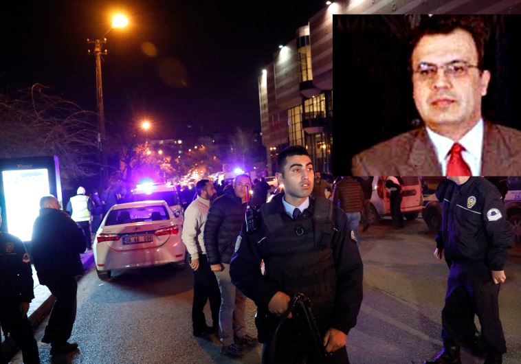 A picture of Andrei Karlov of Russia and the scene outside of his shooting. (Credit: Reuters)