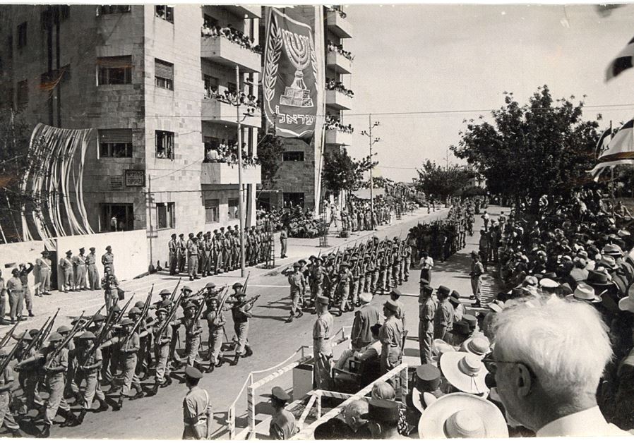 A military parade takes to the streets on Independence Day, 1950 (credit: The Jerusalem Post/Hirshbain)