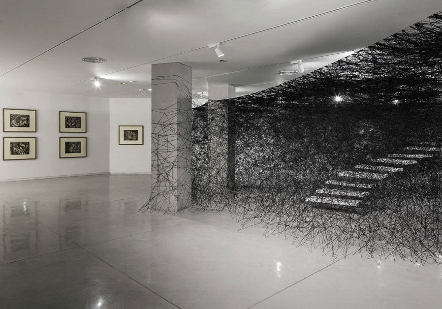 Chiharu Shiota's installation Stairway, 2012/2016 in the Tel Aviv Museum of Art’s current exhibition “Piranesi/Shiota: Prisons of the Imagination" (Chiharu Shiota)