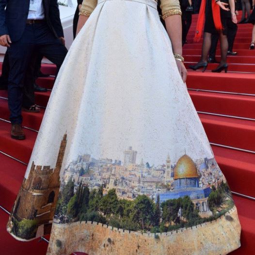 Miri Regev's Jerusalem of Gold skirt on the Cannes red carpet (photo by: Eli Sabti)