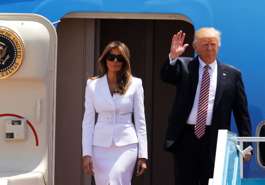 US President Donald Trump and first lady Melania Trump arrive aboard Air Force One at Ben Gurion International Airport in Lod near Tel Aviv, Israel May 22, 2017 (Reuters)