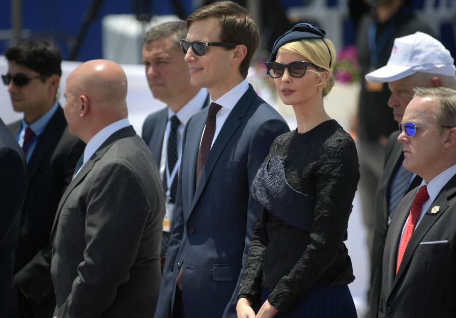 White House senior advisor Jared Kushner (C) and Ivanka Trump (2R), the daughter of US President take part in a welcome ceremony upon the US Presidents arrival at Ben Gurion Airport in Tel Aviv on May 22, 2017, as part of his first trip overseas (MANDEL NGAN/AFP) 