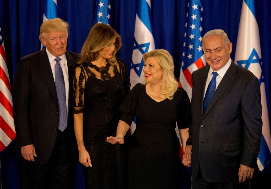 US President Donald Trump, first lady Melania, Prime Minister Benjamin Netanyahu and his wife Sara in Jerusalem May 22, 2017 (Reuters)
