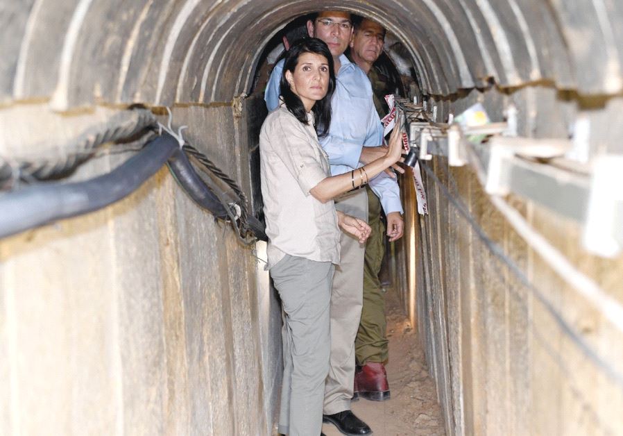 AMBASSADOR NIKKI HALEY inspects a Hamas attack tunnel into Israel that was uncovered by the IDF. (Matty Stern/US Embassy in Tel Aviv)