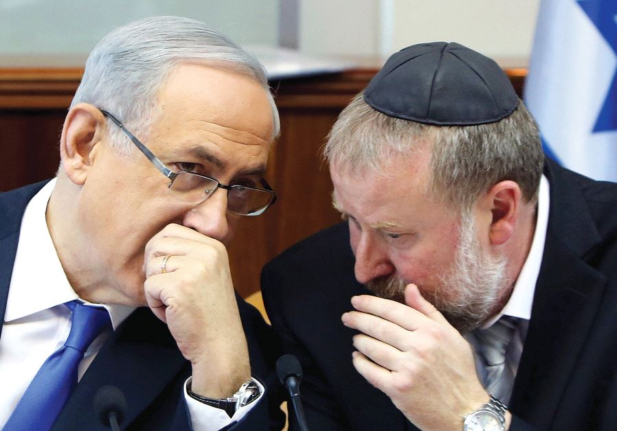 PRIME MINISTER BENJAMIN NETANYAHU consults with Avichai Mandelblit.