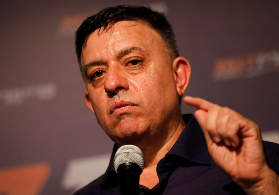 Avi Gabbay, the leader of Israel's centre-left Labour party, delivers his victory speech after winni