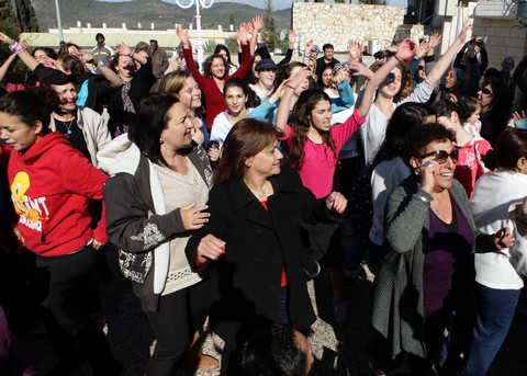 Women dance in a Beit Shemesh flashmob.