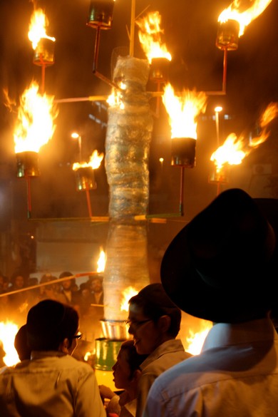 Fire lighting ceremony outside the Kaliv (Photo by Jeremy Sharon)