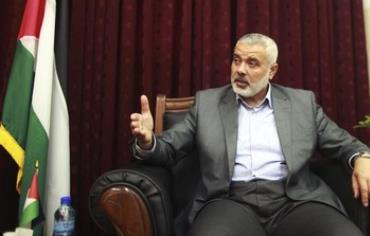 Hamas leader Ismail Haniyeh gestures during an interview with Reuters in Gaza City May 10, 2012. 