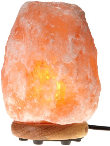 Hand Carved Himalayan Natural Crystal Lamp Bundle with Neem Wood Base, Bulb and Dimmer Switch (8-Inch)