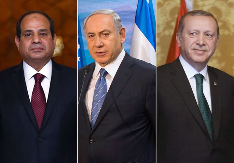 Erdogan Netanyahu and Sisi (credit: ATEF SAFADI / POOL / AFP,REUTERS)
