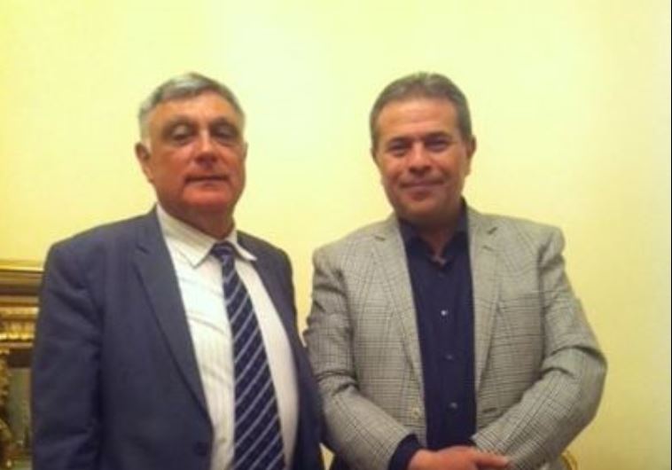 MP Tawfik Okasha (right) hosts Israeli ambassador Haim Koren (credit: EGYPTIAN MEDIA)