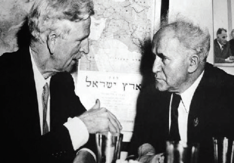 JAMES MCDONALD, the first ambassador to newly independent Israel, meets with the first prime ministe