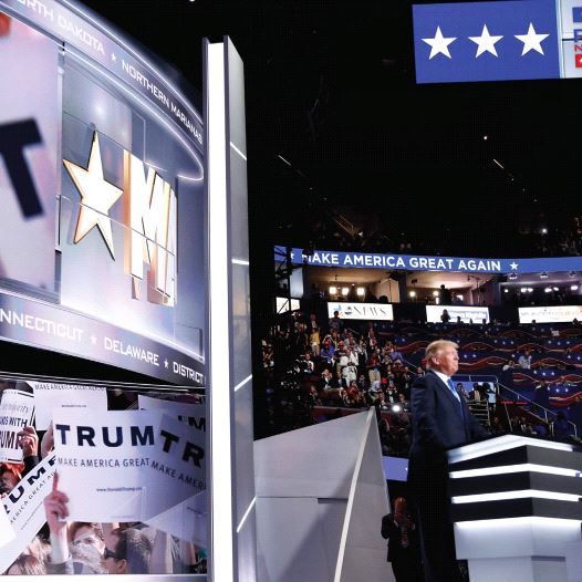 REPUBLICAN PRESIDENTIAL candidate Donald Trump speaks at the Republican National Convention in Cleveland in July.