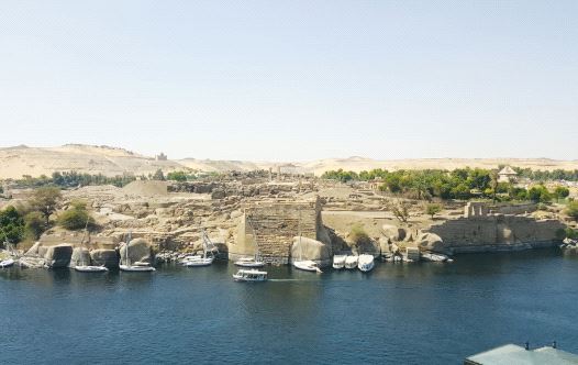 Feluccas drop anchor at Elephantine Island in Aswan