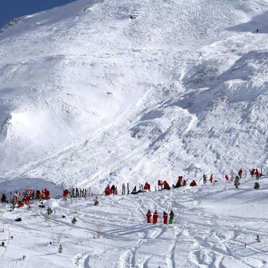 File handout photo of Tignes, in the French Alps shows an avalanche site in an off-piste area after an avalanche engulfed nine people, killing at least four, in February 13, 2017 (credit: STR / RADIO VAL D'ISERE / AFP)