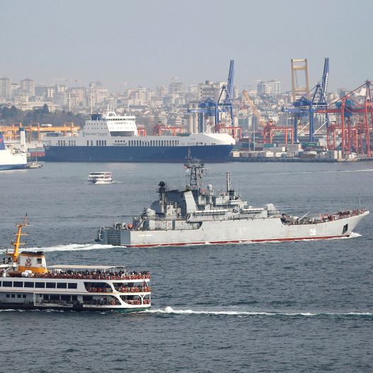 THE RUSSIAN Navy’s landing ship ‘Caesar Kunikov’ sails in the Bosphorus near Istanbul earlier this month on its way to the Mediterranean Sea. (credit: REUTERS)
