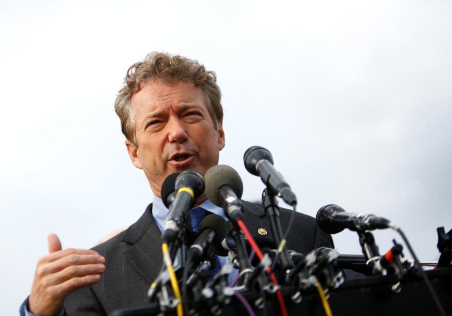 US Senator Rand Paul (R-KY) and other members of the House Freedom Caucus hold a news conference on Capitol Hill in Washington, U.S. March 7, 2017. (credit: REUTERS/ERIC THAYER)