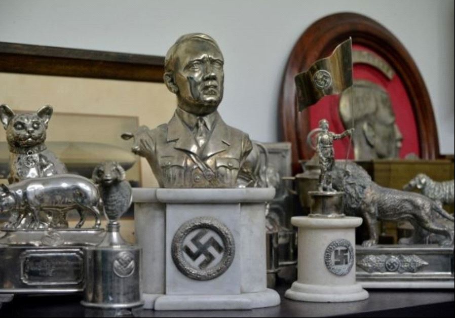 A bust of dictator Adolf Hitler, among other Nazi artifacts seized in Argentina.