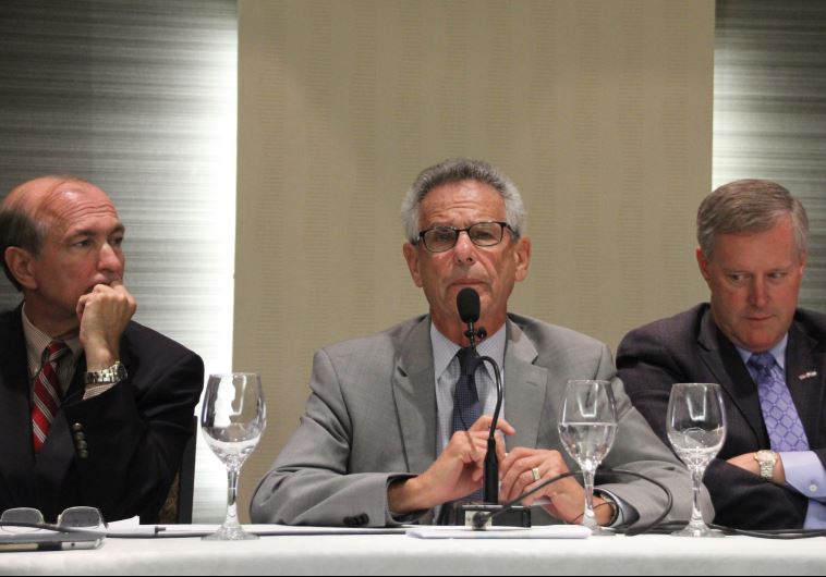 US congressmen Scott Garrett (NJ), Alan Lowenthal (CA) and Mark Meadows (NC) at a special Town Meeting in Jerusalem