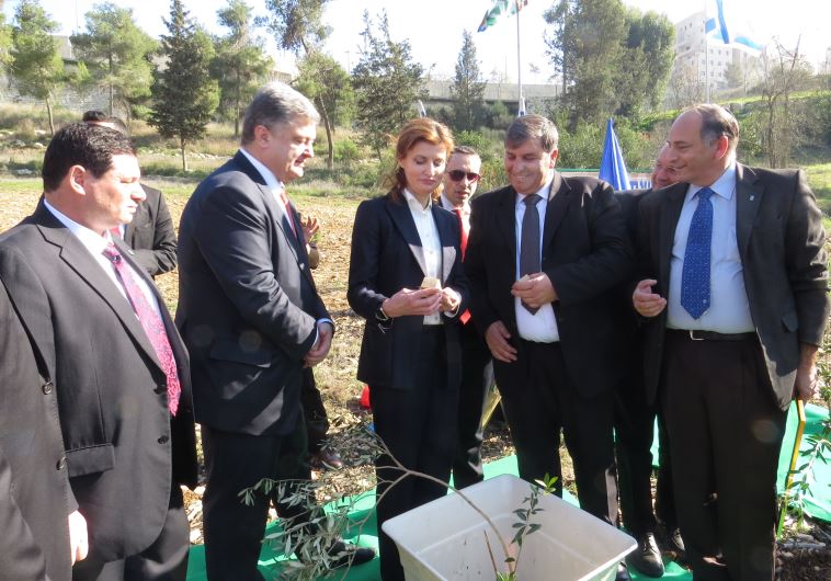 President of Ukraine Plants Olive Tree at Grove of Nations in Jerusalem(photo credit: KKL-JNF)