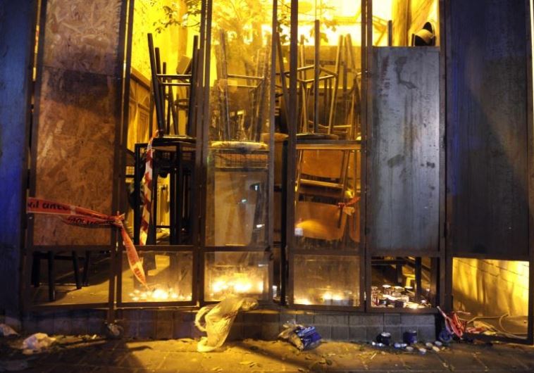 Scene of the shooting attack at a pub on Dizengoff Street in Tel Aviv on January 1, 2016