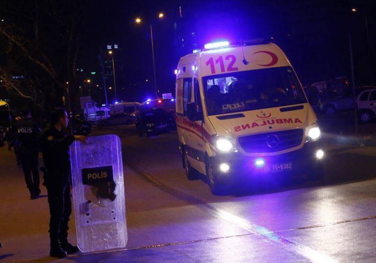 An ambulance arrives after an explosion in Ankara